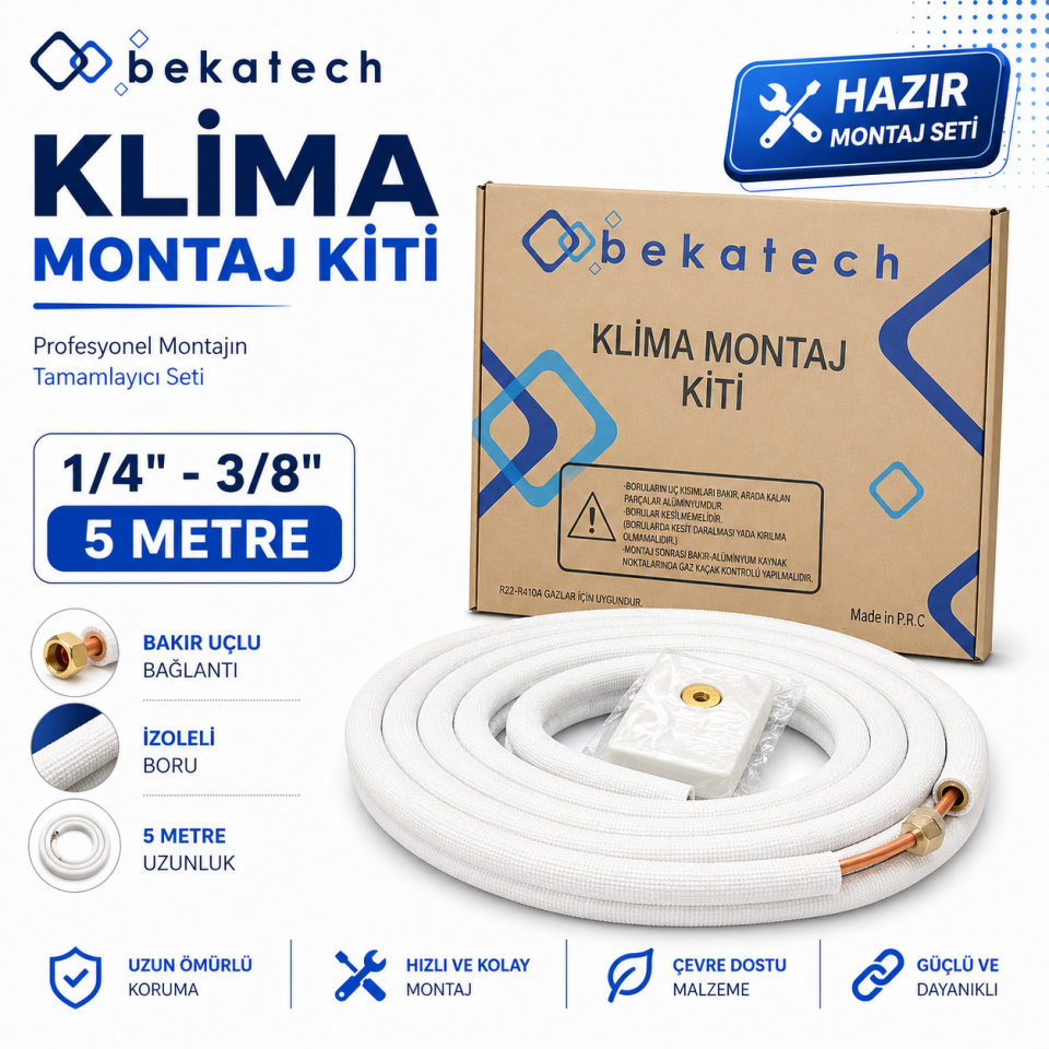 Universal 1/4-3/8 5 Metre Klima Montaj Kiti Seti Bakır Uçlu