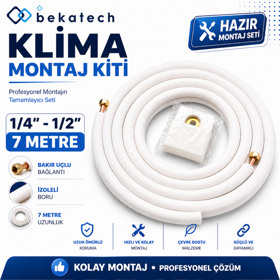 Universal 1/4-1/2 7 Metre Klima Montaj Kiti Seti Bakır Uçlu
