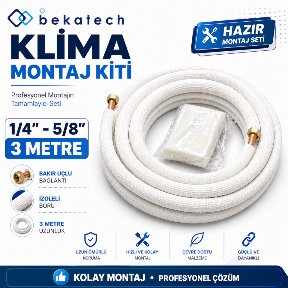 Universal 1/4-5/8  3Metre Klima Montaj Kiti Seti Bakır Uçlu