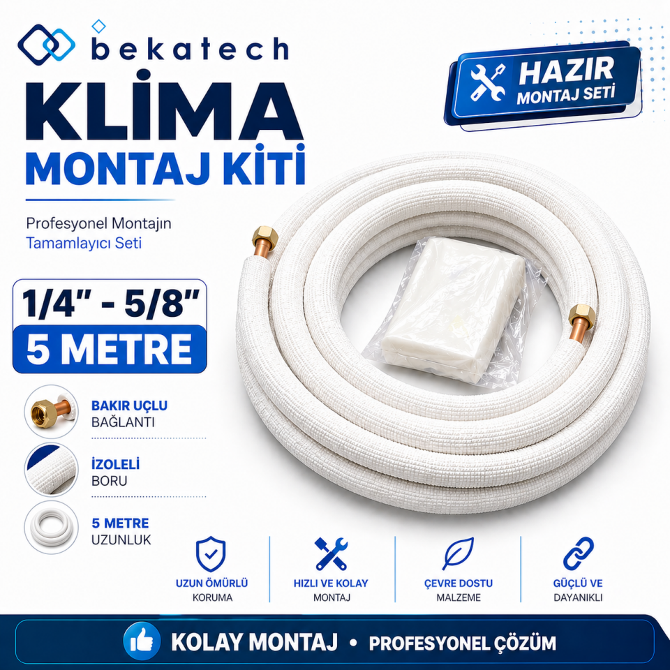 Universal 1/4-5/8  5 Metre Klima Montaj Kiti Seti Bakır Uçlu