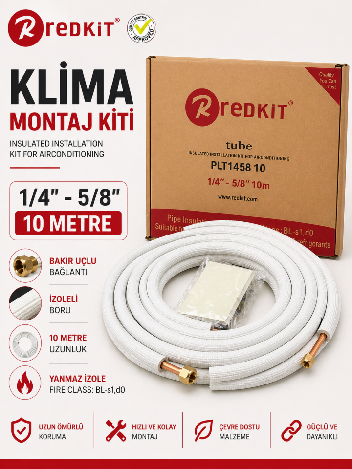 Universal 1/4-5/8  10 Metre Klima Montaj Kiti Seti Bakır Uçlu