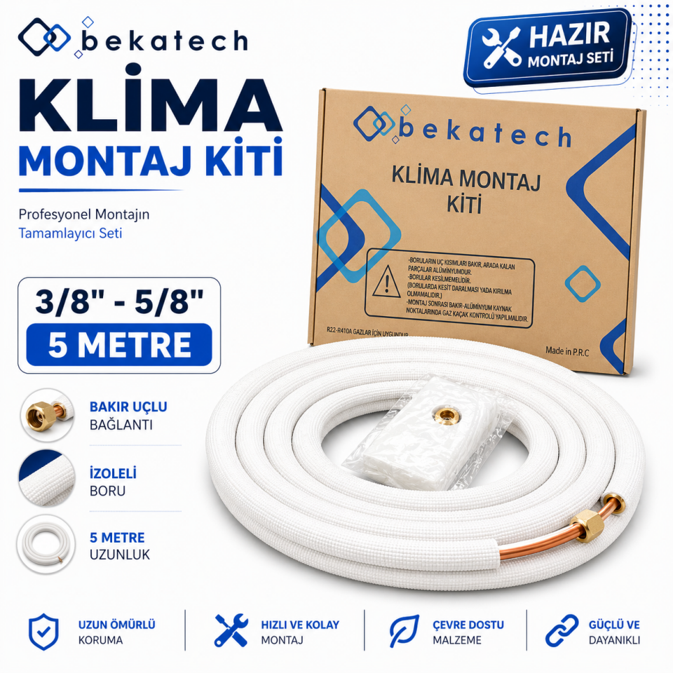 Universal 3/8-5/8  5 Metre Klima Montaj Kiti Seti Bakır Uçlu