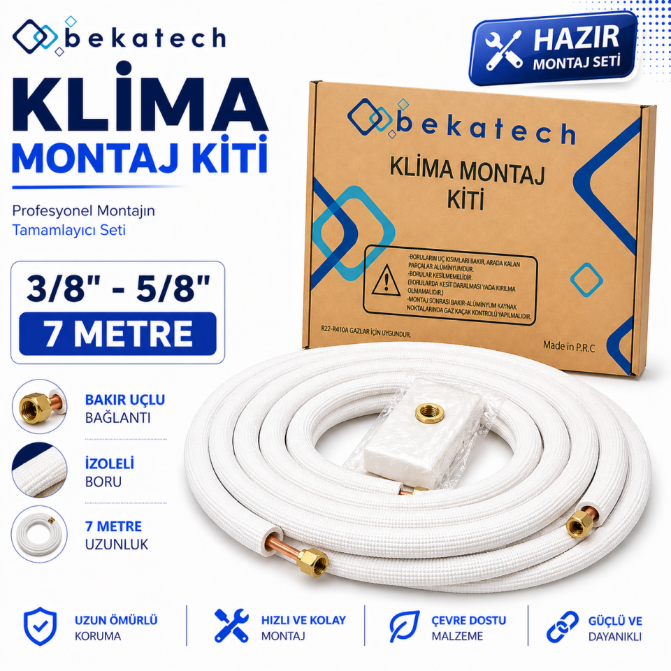 Universal 3/8-5/8  7 Metre Klima Montaj Kiti Seti Bakır Uçlu