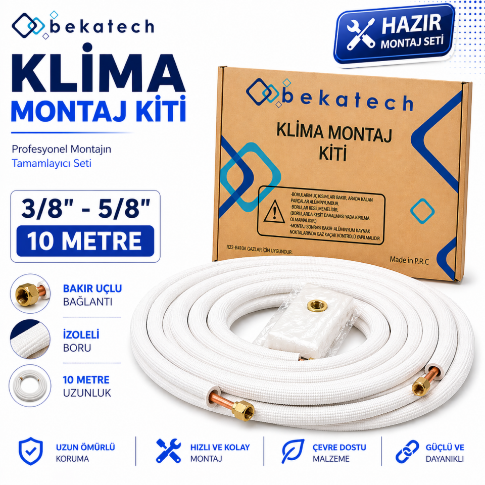 Universal 3/8-5/8  10 Metre Klima Montaj Kiti Seti Bakır Uçlu