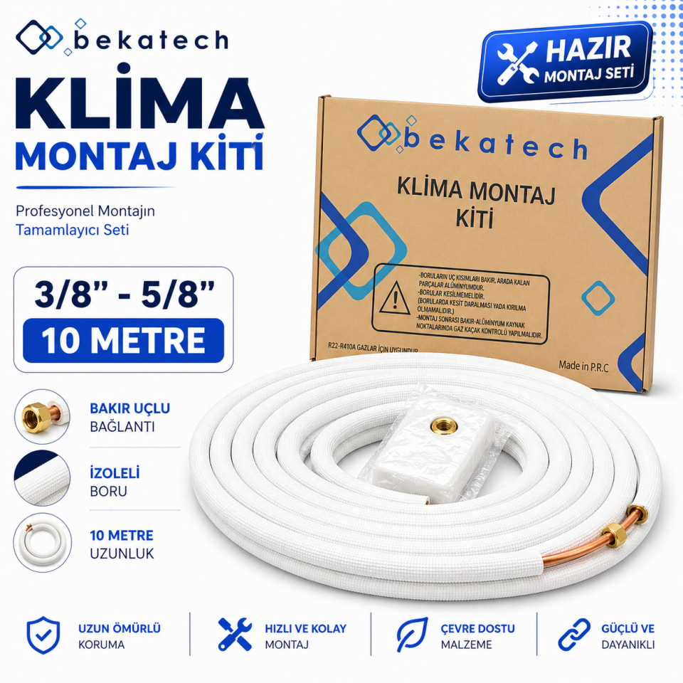 Universal 3/8-3/4  10 Metre Klima Montaj Kiti Seti Bakır Uçlu