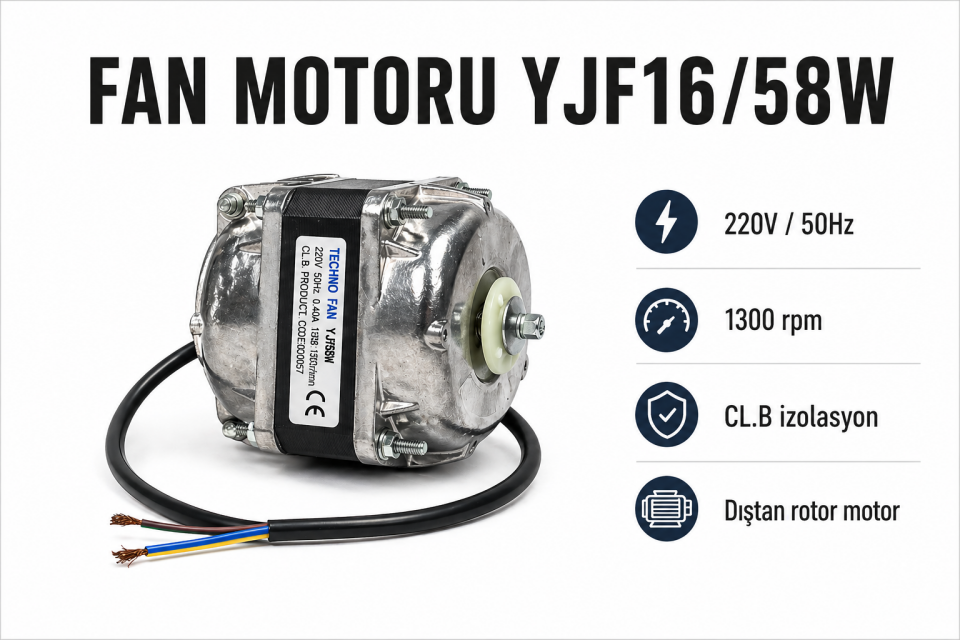 YJF16/58W Fan Motoru 220V 1300 RPM Dıştan Rotor