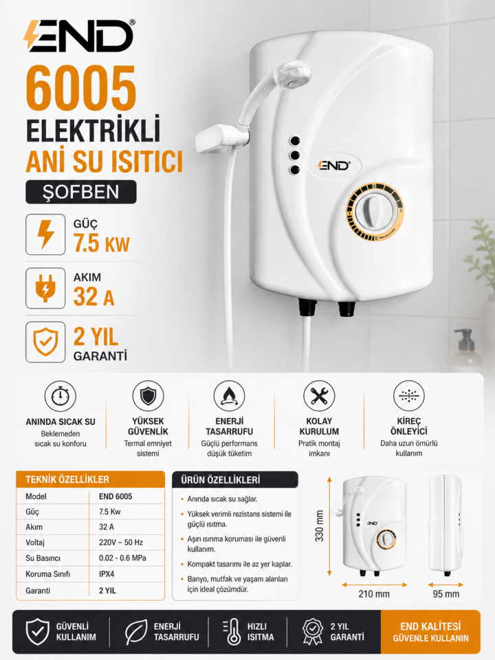 End 6005 Elektrikli Ani Su Isıtıcı Şofben