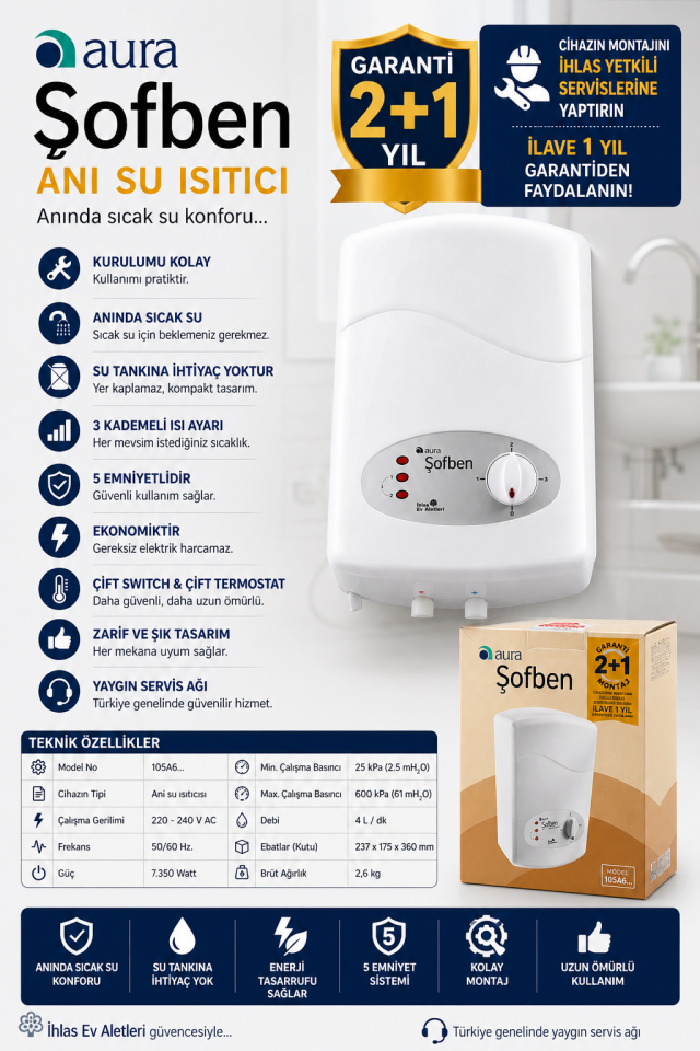 İhlas Aura 105A6 Elektrikli Şofben
