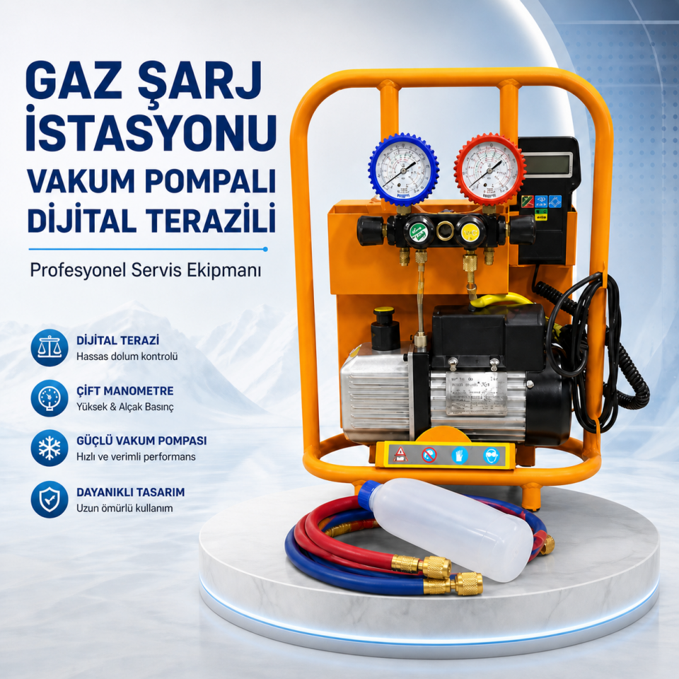 Gaz Şarj İstasyonu Vakum Pompalı Dijital Terazili