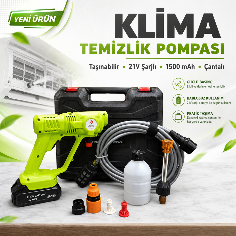Artiko KLİMA TEMİZLİK POMPASI TAŞINABİLİR 21V ŞARJLI 1500 MAH ÇANTALI