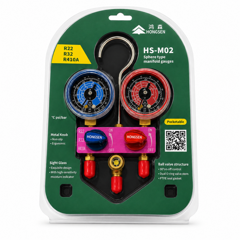 Hongsen HS-M02 R22, R32, R410A Uyumlu İkili Manifold