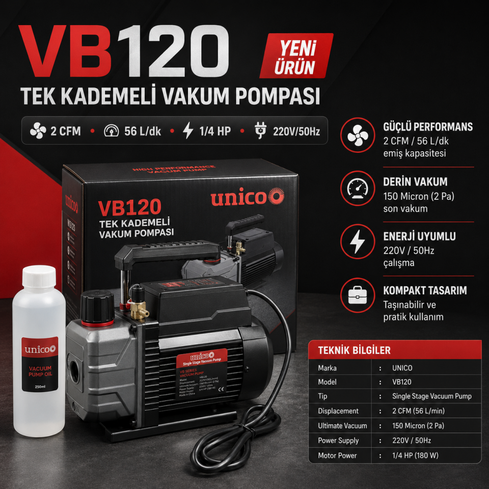 UNICO VB120 Tek Kademeli Vakum Pompası