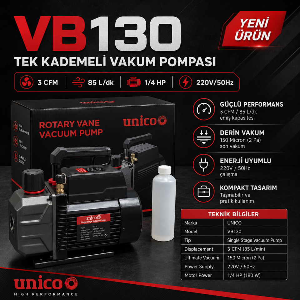 UNICO VB130 Tek Kademeli Vakum Pompası