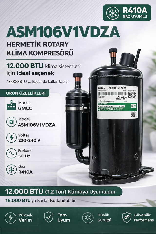 GMCC ASM106V1VDZA 12.000 BTU Hermetik Rotary Klima Kompresörü