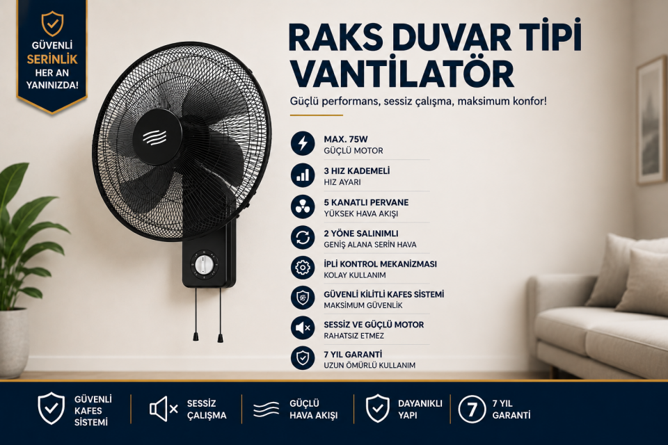 Raks WF 18 MX Siyah Duvar Vantilatörü