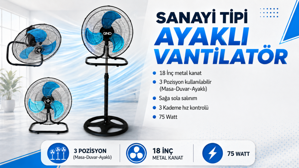HARLEM Sanayi Tipi 18İNÇ Duvar-Masa Ayaklı Vantilatör 90W