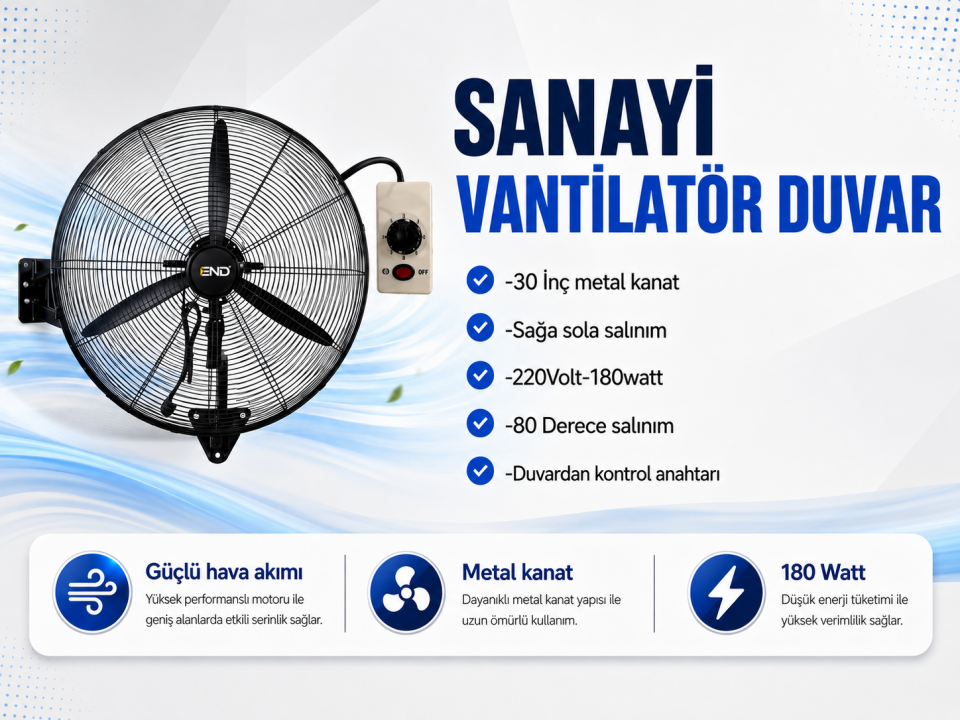 Sanayi Tipi Duvar Vantilatörü – 30 İnç