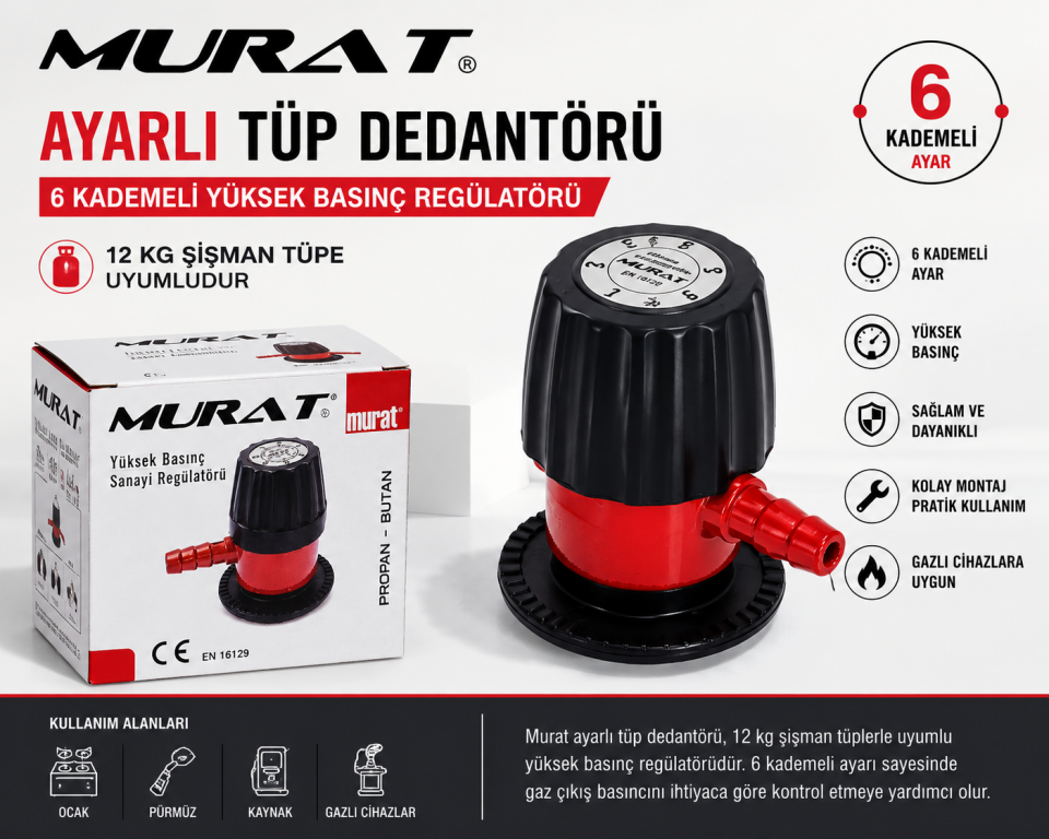 Murat Ayarlı Tüp Dedantörü – 6 Kademeli Yüksek Basınç Regülatörü