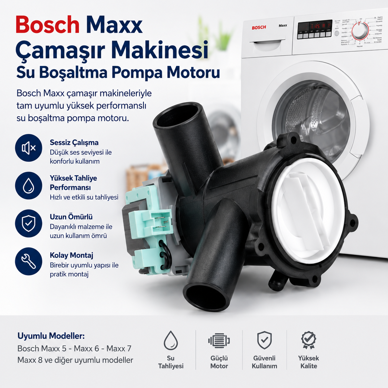 Profilo Bosch Siemens Uyumlu Çamaşır Makinesi Su Boşaltma Pompa Motoru