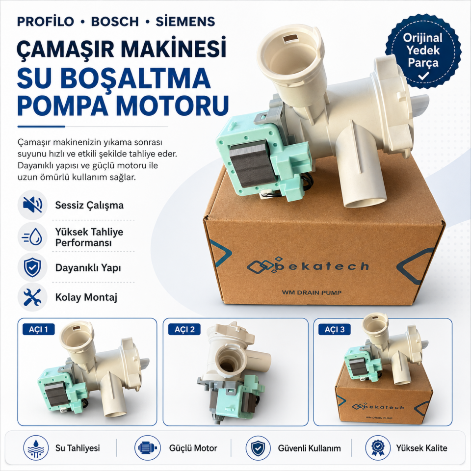 Profilo Bosch Siemens (Bosch Lojik) Uyumlu Çamaşır Makinesi Su Boşaltma Pompa Motoru