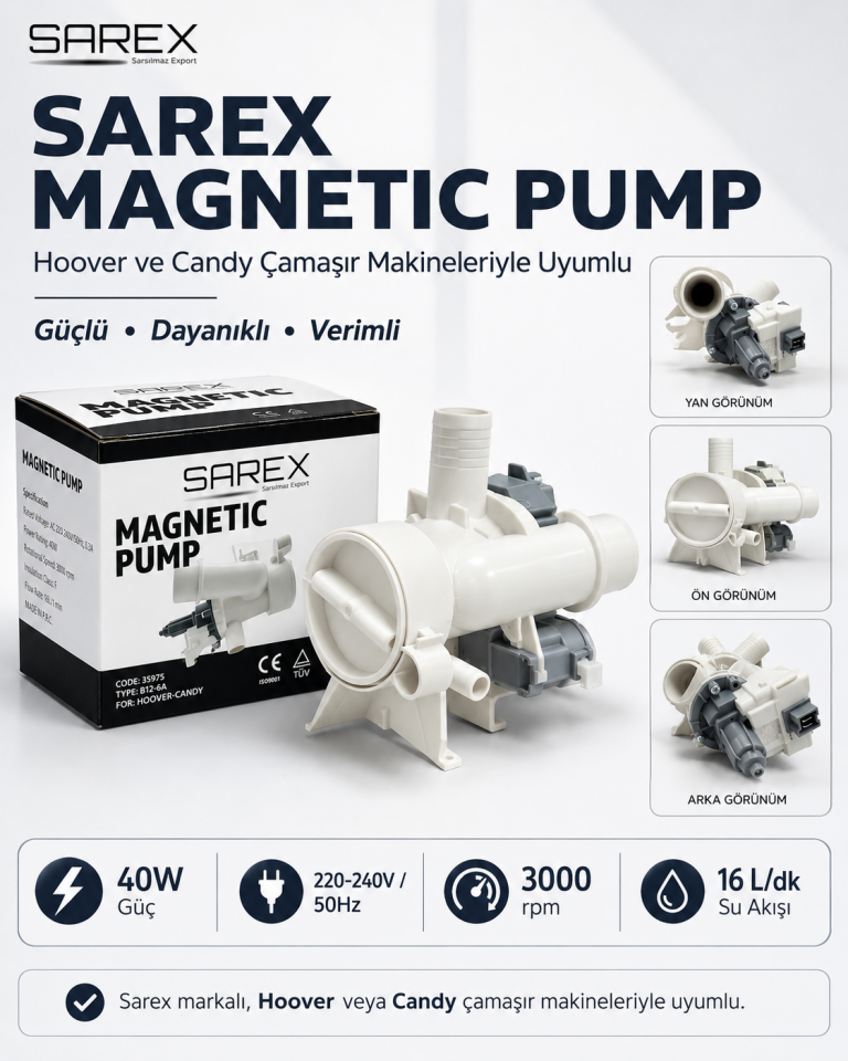 Arçelik Sarex markalı, Hoover veya Candy çamaşır makineleriyle uyumlu﻿ 7103 Y Çamaşır Makinesi Pompa Motoru