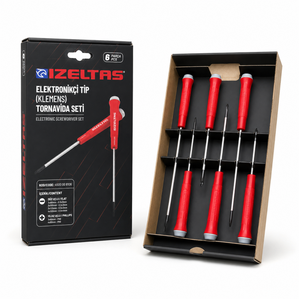 İzeltaş Elektronikçi Tip (Klemens) Tornavida Seti – 6 Parça