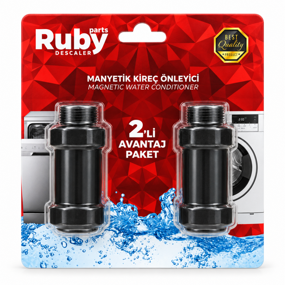 Ruby Parts Manyetik Kireç Önleyici – Çamaşır ve Bulaşık Makinesi İçin 2'li Avantaj Paket