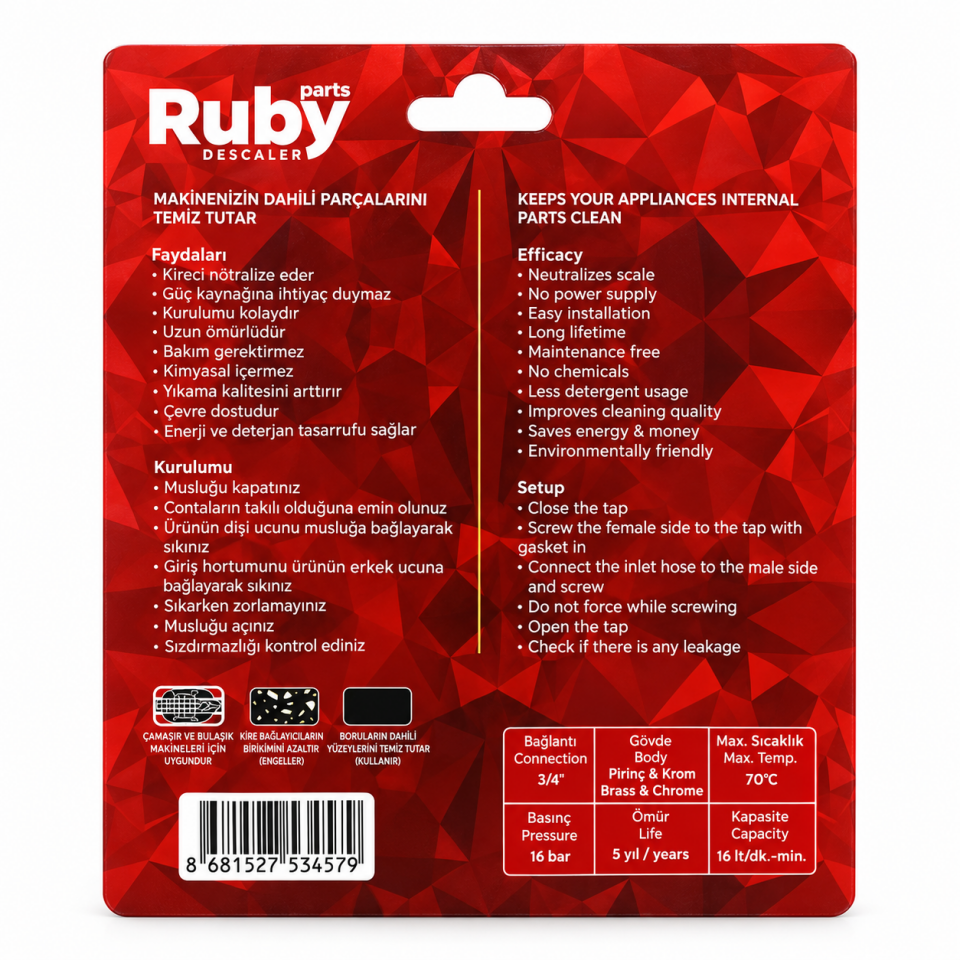 Ruby Parts Manyetik Kireç Önleyici – Çamaşır ve Bulaşık Makinesi İçin 2'li Avantaj Paket