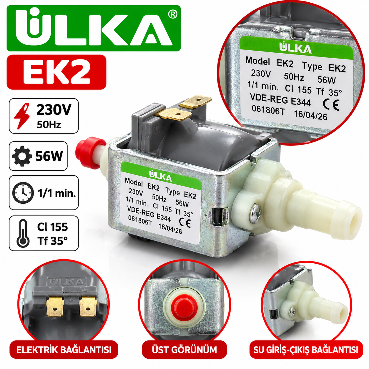 ULKA EK2 56W 230V Elektromanyetik Su Pompası – Kahve Makinesi Pompası