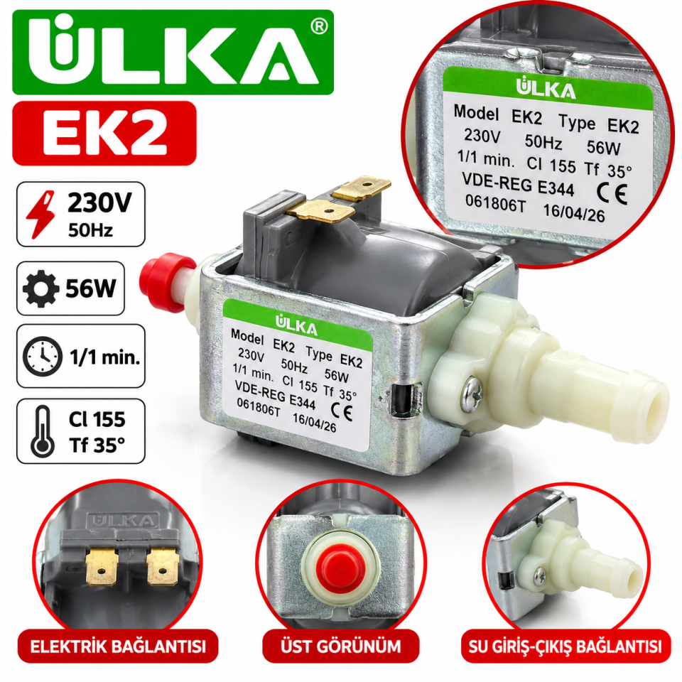 ULKA EK2 56W 230V Elektromanyetik Su Pompası – Kahve Makinesi Pompası