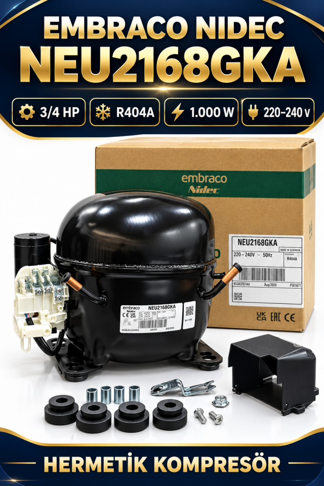 Embraco Nidec NEU2168GKA 3/4 HP R404A Hermetik Kompresör – Slovakya Üretimi