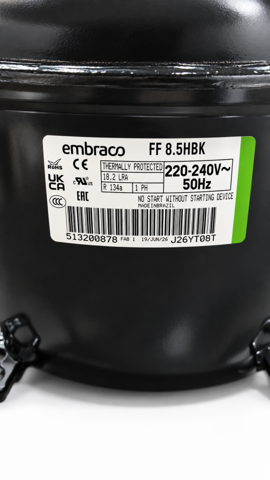 Embraco FF 8.5HBK 1/4 HP R134a Hermetik Kompresör – 844 Watt – Brezilya Üretimi