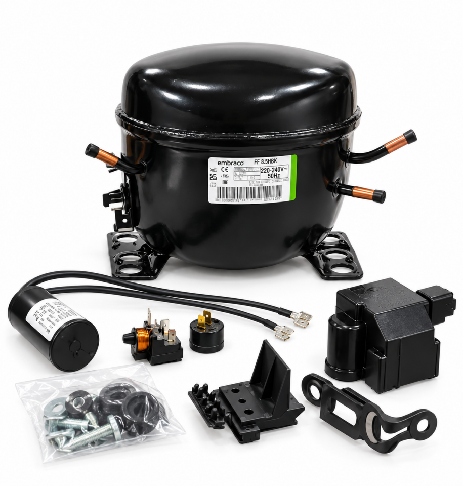 Embraco FF 8.5HBK 1/4 HP R134a Hermetik Kompresör – 844 Watt – Brezilya Üretimi