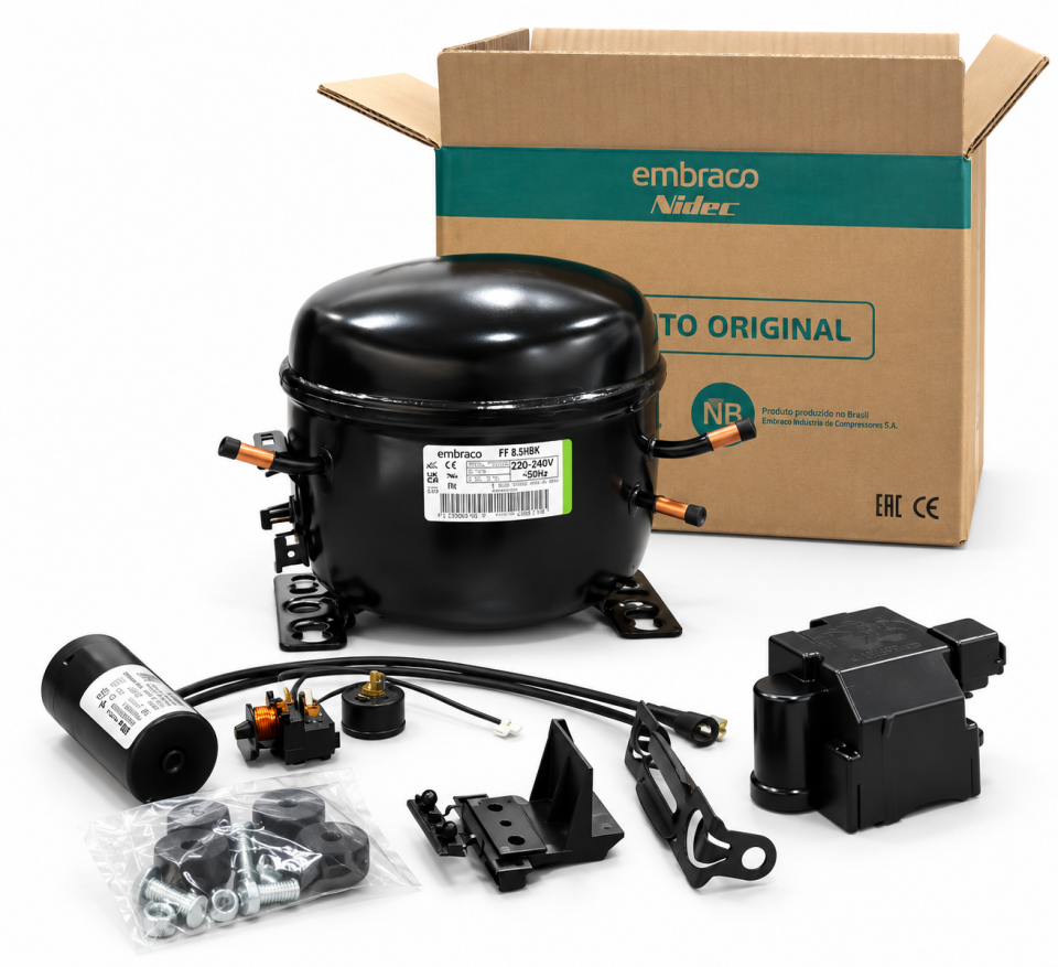 Embraco FF 8.5HBK 1/4 HP R134a Hermetik Kompresör – 844 Watt – Brezilya Üretimi