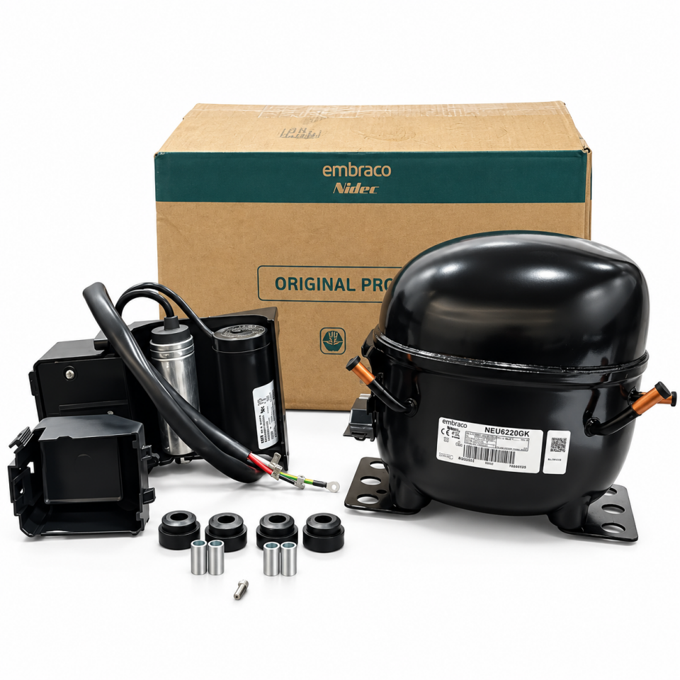Embraco NEU6220GK CSR 3/4 HP R404A Hermetik Kompresör – 2292 Watt – Slovakya Üretimi