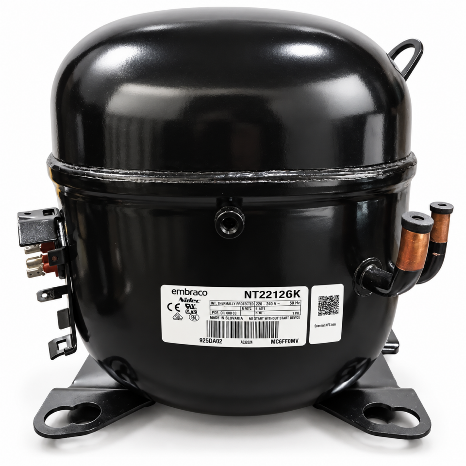 Embraco NT2212GK 1,5 HP R404A Hermetik Kompresör – 1373 Watt – Slovakya Üretimi