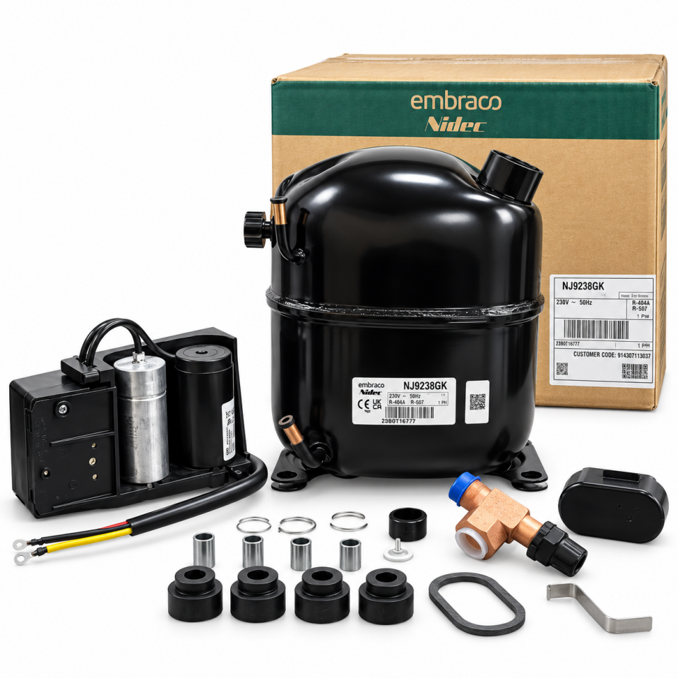 Embraco NJ9238GK 1,5 HP R404A Hermetik Kompresör – 4620 Watt – Slovakya Üretimi