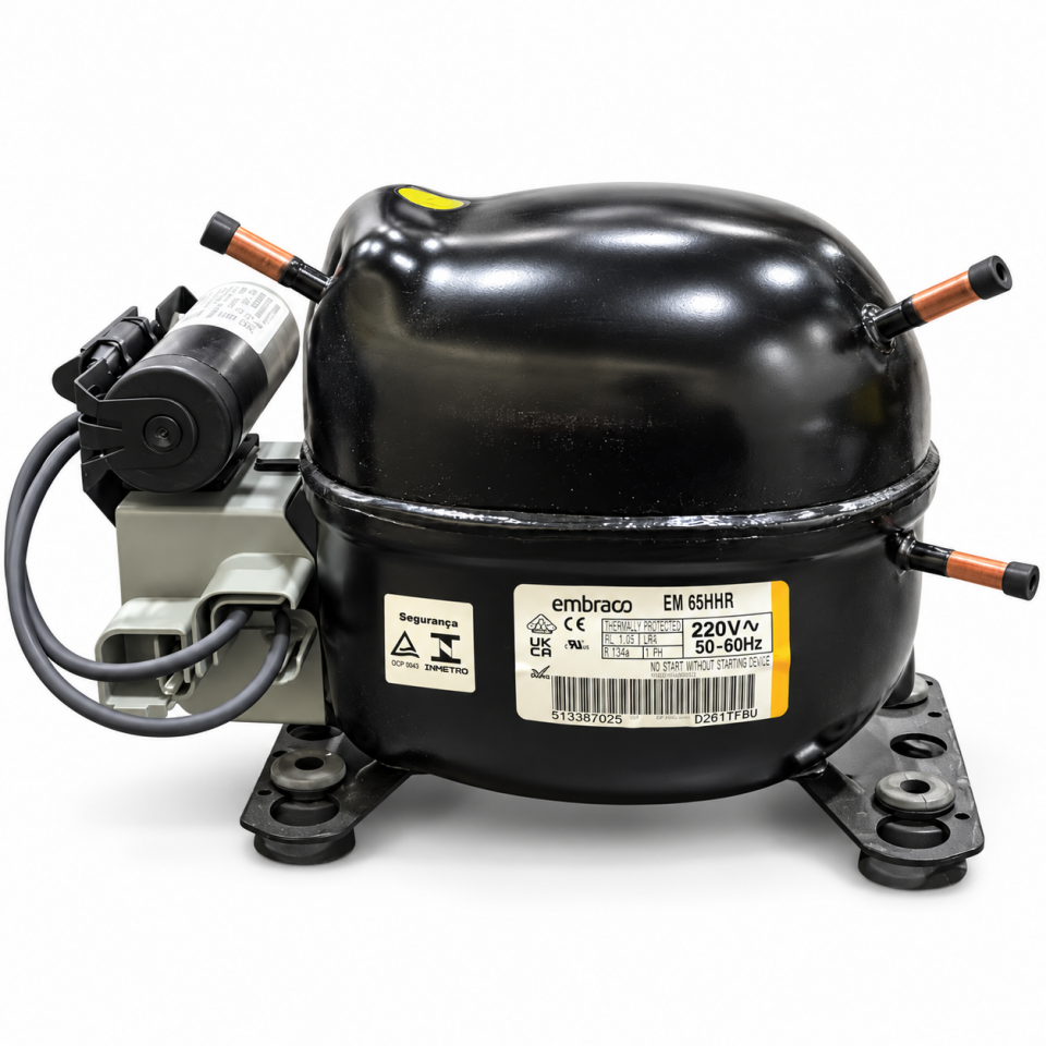 Embraco EM65HHR 1/5 HP R134a Hermetik Kompresör – 645 Watt – Brezilya Üretimi