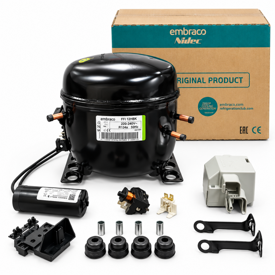 Embraco FFI12HBK 3/8 HP R134a Hermetik Kompresör – 1316 Watt – Brezilya Üretimi