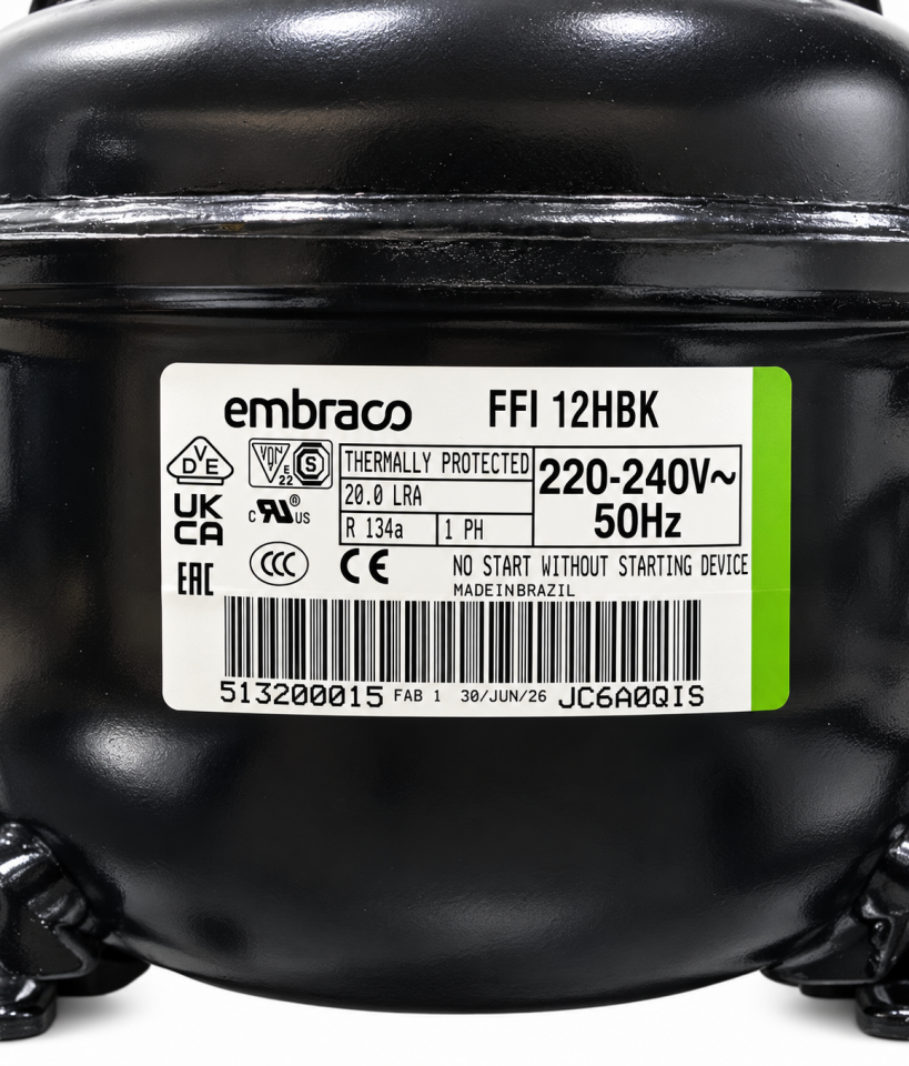 Embraco FFI12HBK 3/8 HP R134a Hermetik Kompresör – 1316 Watt – Brezilya Üretimi
