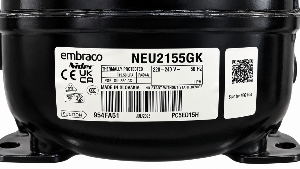 Embraco NEU2155GK 3/4 HP R404A Hermetik Kompresör – 658 Watt – Slovakya Üretimi