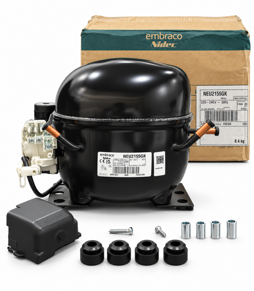 Embraco NEU2155GK 3/4 HP R404A Hermetik Kompresör – 658 Watt – Slovakya Üretimi