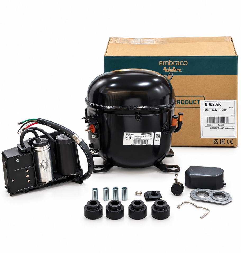 Embraco NT6226GK 1 HP R404A Hermetik Kompresör – 3355 Watt – Slovakya Üretimi
