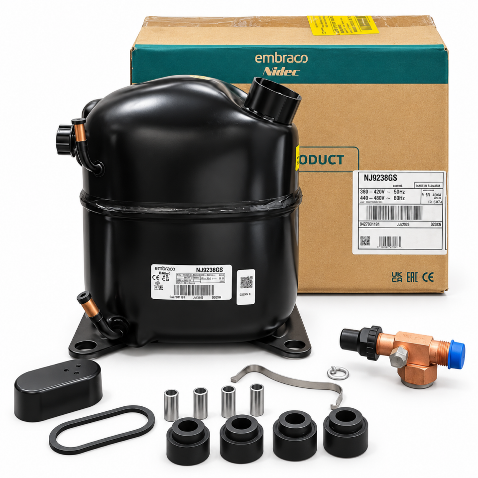 Embraco NJ9238GS 1,5 HP R404A Hermetik Kompresör – 4839 Watt – 3 Faz – Slovakya Üretimi